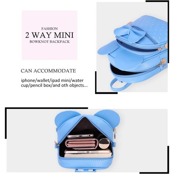 Bowknot Polka Dot Mini Backpack And Convertible Shoulder Bag Purse for Women - Picture 3 of 7